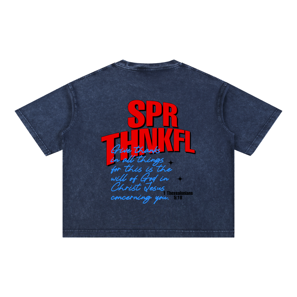 1 TH. 5:8 - Royal Blue - Mineral Wash Boxy Cotton T-Shirt