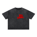 1 TH. 5:8 - Black- Mineral Wash Boxy Cotton T-Shirt