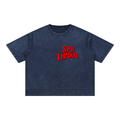 1 TH. 5:8 - Royal Blue - Mineral Wash Boxy Cotton T-Shirt