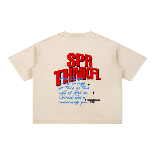 1 TH . 5:8 - Apricot - Mineral Wash Boxy Cotton T-Shirt