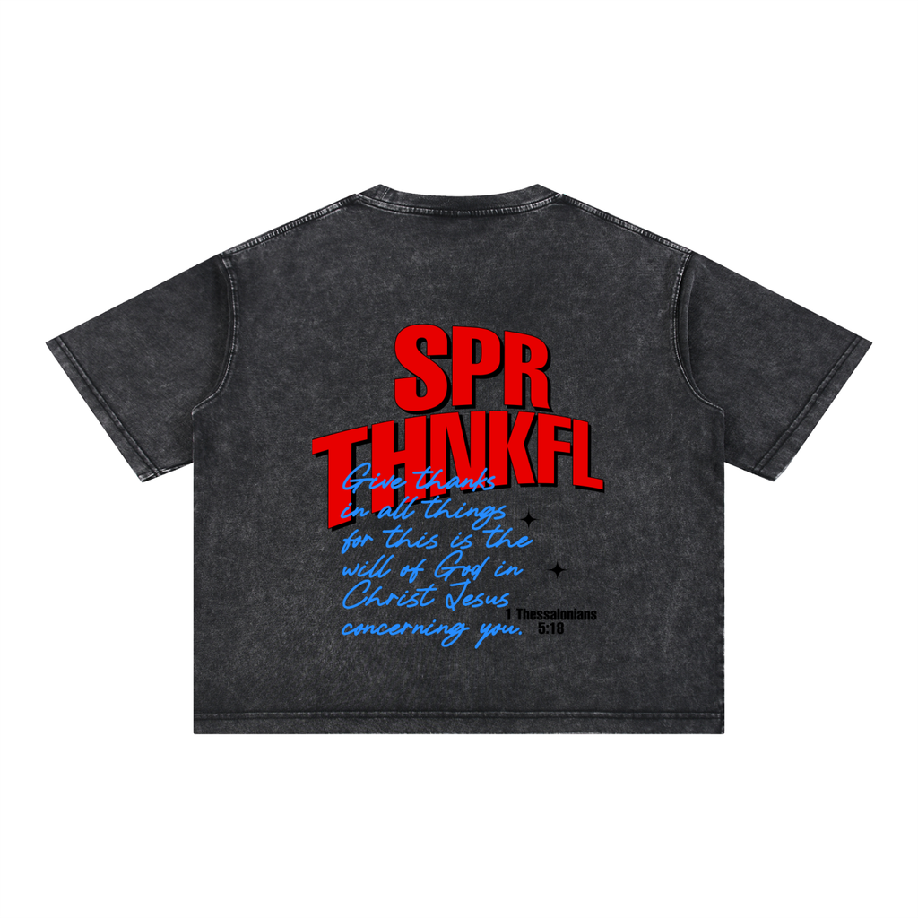 1 TH. 5:8 - Black- Mineral Wash Boxy Cotton T-Shirt