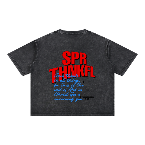 1 TH. 5:8 - Black- Mineral Wash Boxy Cotton T-Shirt